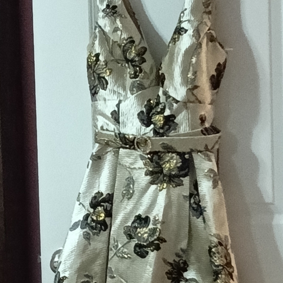 Taylor Ivory and Black Floral Midi Dress with Gold Accents - Picture 3 of 6